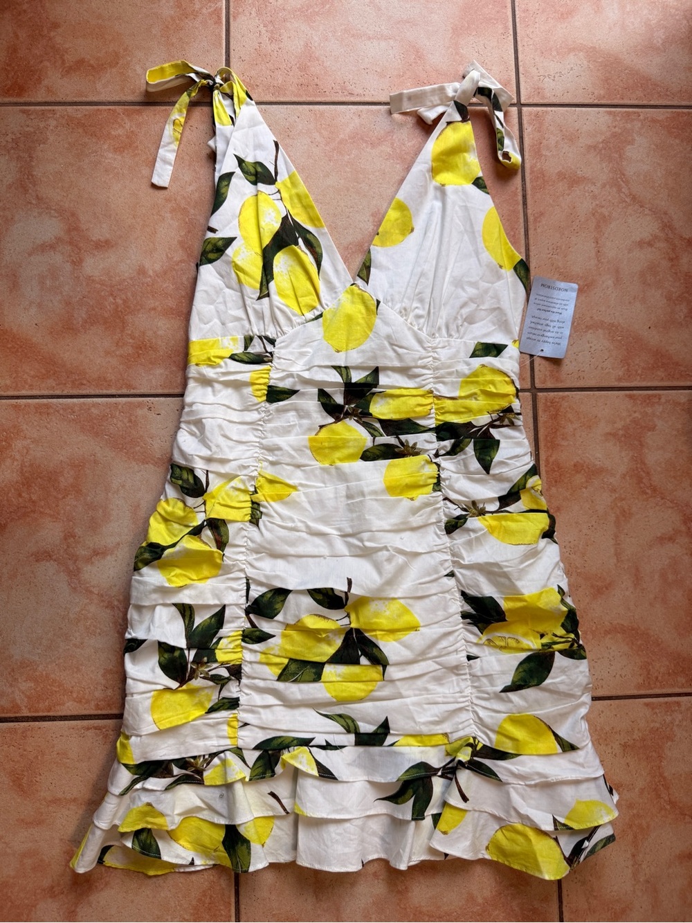 White and Yellow Lemon Mini Dress